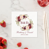 Bourgondië Floral krans Monogram bruiloft Servet (Insitu)