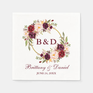 Bourgondië Floral krans Monogram bruiloft Servet