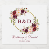Bourgondië Floral krans Monogram bruiloft Sparkling Wijnetiket (Enkel label)