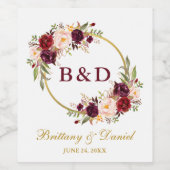 Bourgondië Floral krans Monogram Gouden bruiloft Wijn Etiket (Enkel label)