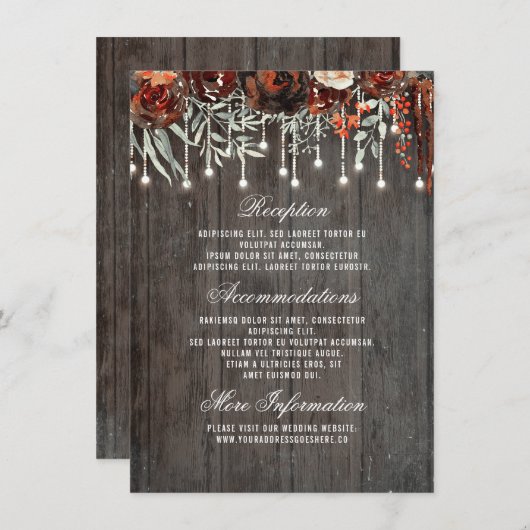 Bourgondië Floral Lights Trouwinformatie Gast Informatiekaartje (Voorkant / Achterkant)