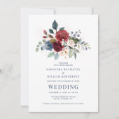 Bourgondië Floral moderne botanische bruiloft Kaart (Voorkant)