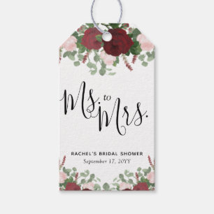 Bourgondië Floral Ms. to Mrs. Vrijgezellenfeest Cadeaulabel