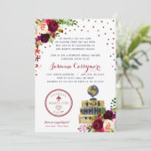 Bourgondië Floral Reizen bruids douche uitnodiging (Staand voorkant)