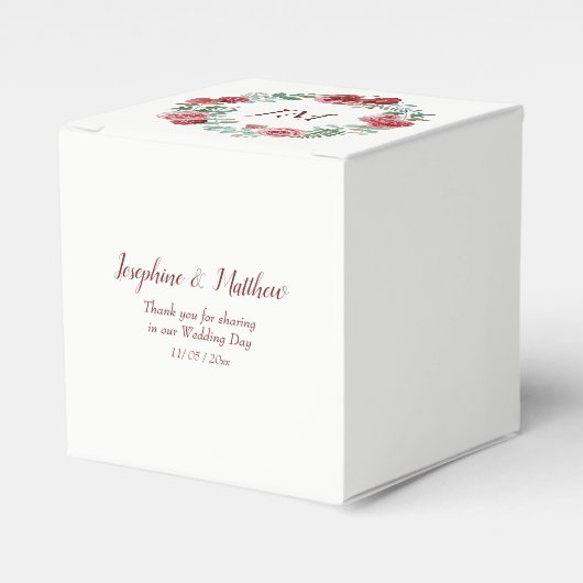 Bourgondië Floral Roos krans Monogram bruiloft Bedankdoosjes (Voorkant Zijde)