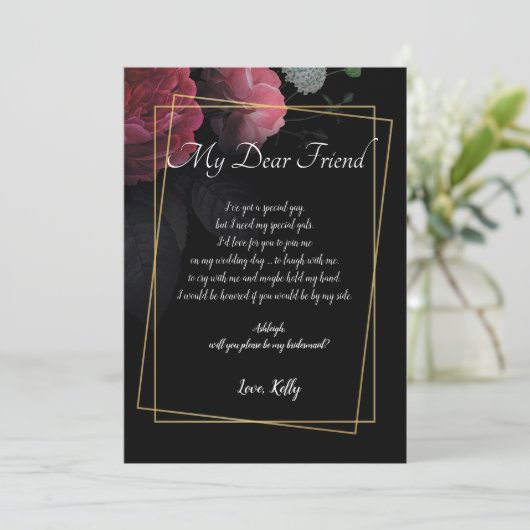 Bourgondië Floral Rustic wordt mijn bruidsmeisje Kaart (Staand voorkant)