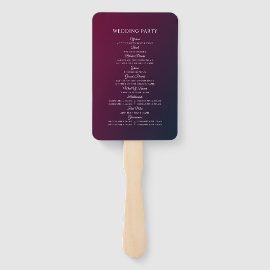 Bourgondië Floral Splendor Trouwprogramma Handwaaier (Achterkant)