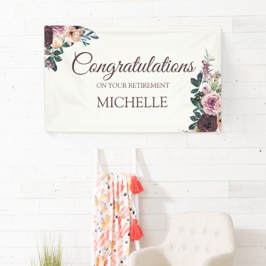 Bourgondië Floral Vrouwen pensioen Gefeliciteerd Spandoek (Insitu)