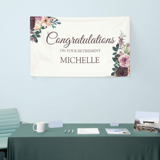 Bourgondië Floral Vrouwen pensioen Gefeliciteerd Spandoek (Beurs)