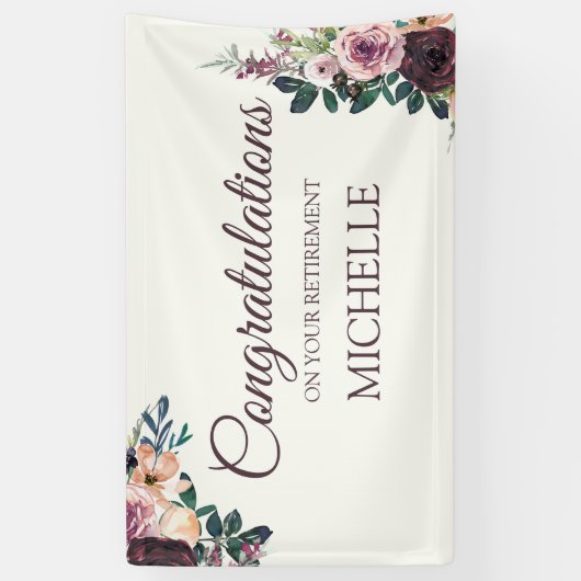 Bourgondië Floral Vrouwen pensioen Gefeliciteerd Spandoek (Verticaal)