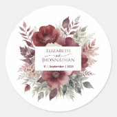 Bourgondië Floral Waterverf bruid en bruidegom bru Ronde Sticker (Voorkant)