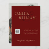 Bourgondië Foto Huwelijksuitnodiging QR Code Bewaa Kaart (Voorkant / Achterkant)