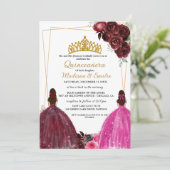 Bourgondië & Fuchsia Butterfly Twin Quinceanera Kaart (Staand voorkant)