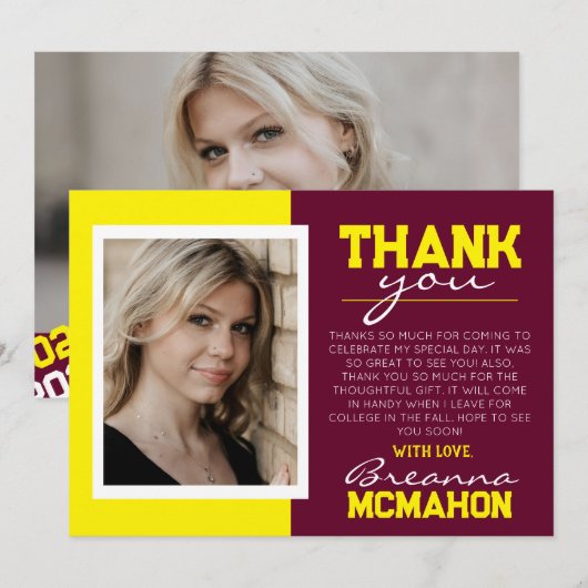 Bourgondië geel Afstuderen 2 foto bedankje Kaart (Voorkant / Achterkant)