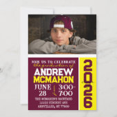 Bourgondië & geel Afstuderen fotouitnodiging Kaart (Voorkant)