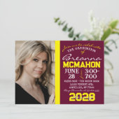 Bourgondië & geel Afstuderen fotouitnodiging Kaart (Staand voorkant)