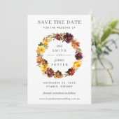 Bourgondië Geel Bloem Bruiloft Save the Date Kaart (Staand voorkant)