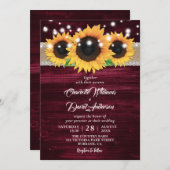 Bourgondië geel zonnebloem rustieke bruiloft kaart (Voorkant / Achterkant)