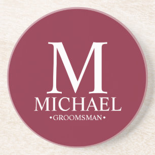 Bourgondië gepersonaliseerd Monogram en Naam Groom Zandsteen Onderzetter