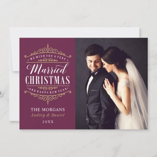  Bourgondië getrouwd met kerst bruiloft foto Feestdagenkaart (Voorkant)