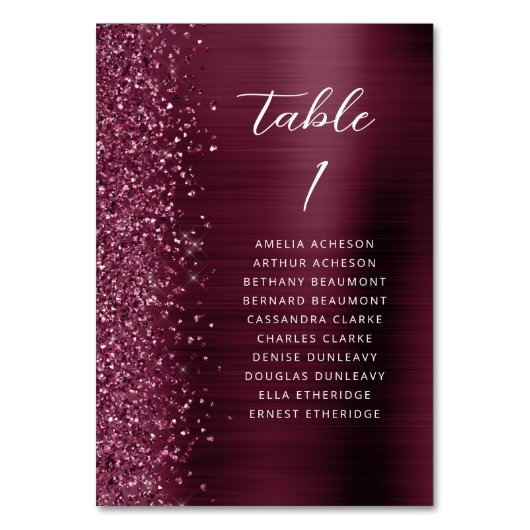 Bourgondië Glam Glitter Metallic Script Wedding Kaart (Voorkant)