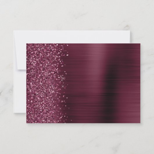 Bourgondië Glam Glitter Script Huwelijk RSVP Kaart (Achterkant)