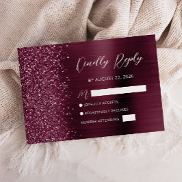 Bourgondië Glam Glitter Script Huwelijk RSVP Kaart