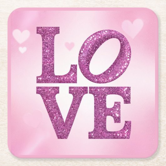 Bourgondië Glitter LOVE Hearts Onderzetter Set (Voorkant)