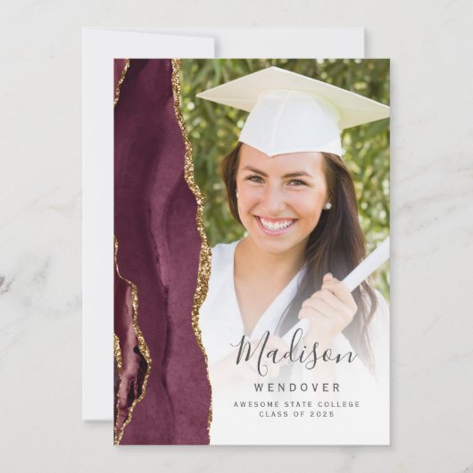 Bourgondië Gold Agaat Photo Afstuderen Aankondigin Kaart (Voorkant)