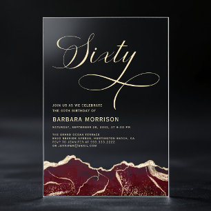 Bourgondië Gold Agate 60e Zestig Verjaardagsfeest Acryl Uitnodigingen