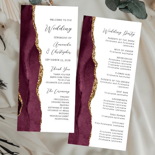 Bourgondië Gold Agate Script Wedding Program