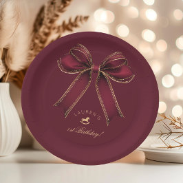 Bourgondië Gold Bow Rocking Horse Luxe Verjaardag Papieren Bordje