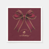 Bourgondië Gold Bow Rocking Horse Luxe Verjaardag Servet (Voorkant)