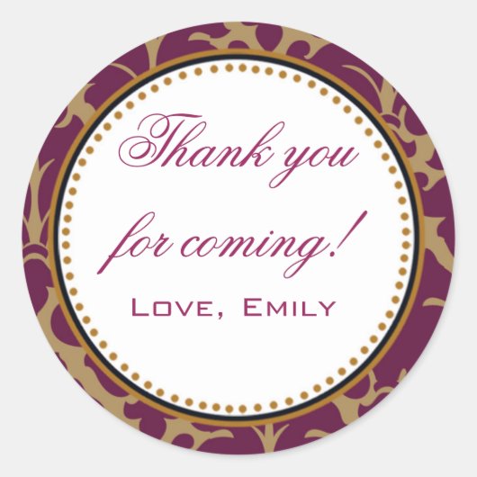 Bourgondië Gold Damask Dank u Sticker Ronde Label (Voorkant)