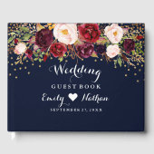 Bourgondië Gold Navy Floral Wedding Gastenboek (Voorkant)
