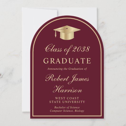 Bourgondië Gold Photo Arch Afstuderen Aankondiging (Voorkant)