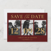 Bourgondië & Gold Script Wedding Bewaar de datum Kaart (Voorkant)