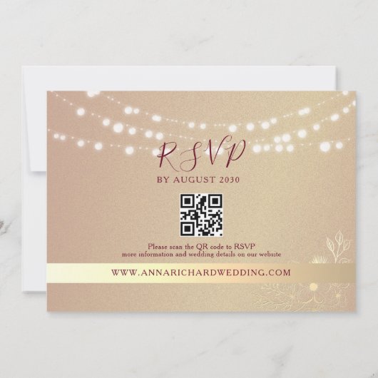 Bourgondië Gold String Lights bruiloft Uitnodiging (Achterkant)