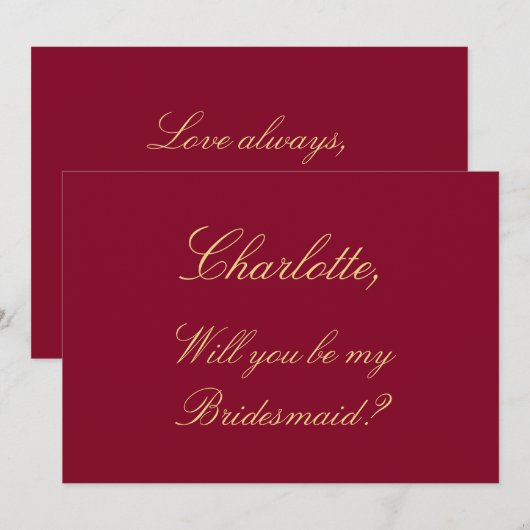 Bourgondië Golden Beige bruidsmeisje voorstel Kaar Kaart (Voorkant / Achterkant)