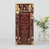 Bourgondië Golden Flowers huwelijksprogramma Programmakaart (Staand voorkant)