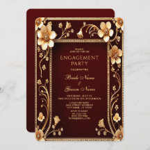 Bourgondië Golden Flowers Verloving Invitation