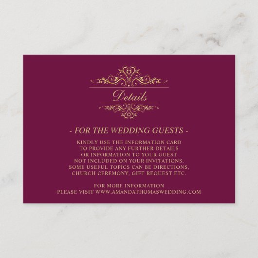 Bourgondië Golden Luxury Wedding Enclosure Kaart (Voorkant)