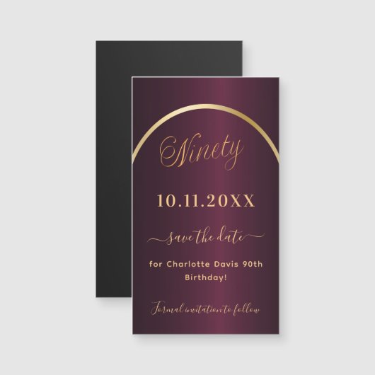 Bourgondië goud 90ste verjaardag Save the Date-mag (Voorkant / Achterkant)