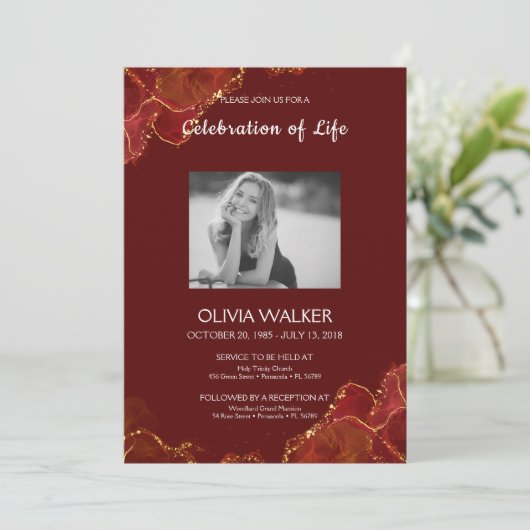 Bourgondië & Goud Begrafenis Vieren van het leven Kaart (Staand voorkant)