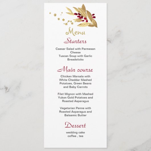 Bourgondië & Goud Bloemen Bruiloft Menu (Voorkant)
