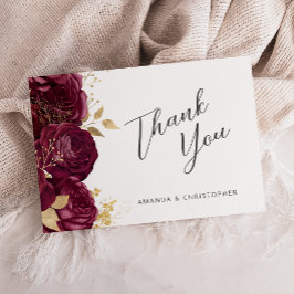 Bourgondië Goud Bloemen Script Bruiloft Flat Dank  Kaart