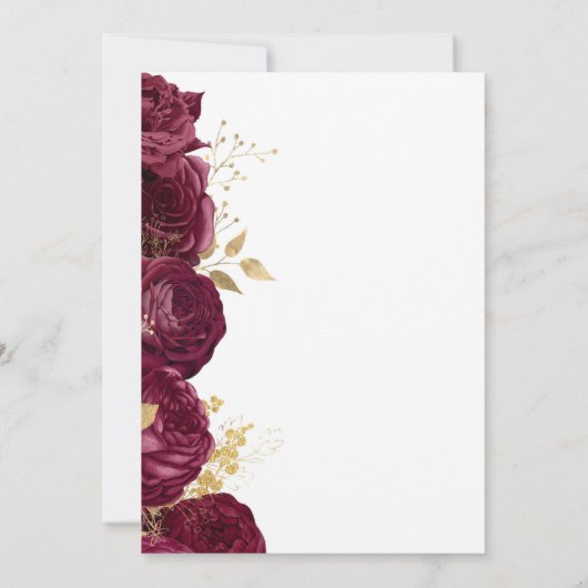 Bourgondië Goud Bloemen Script Save the Date Aankondiging (Achterkant)