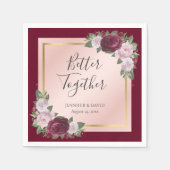 Bourgondië Goud Blush Bloemen Bruiloft Servetten (Voorkant)