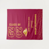 Bourgondië & Goud Custom Graduation Party Achtergr Wandkleed (Voorkant (horizontaal))