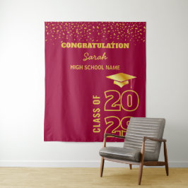 Bourgondië & Goud Custom Graduation Party Achtergr Wandkleed